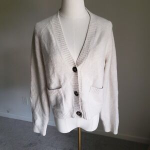 Uniqlo Wool Blend Souffle Cardigan Sweater Knitwear Button Front Pockets XS
